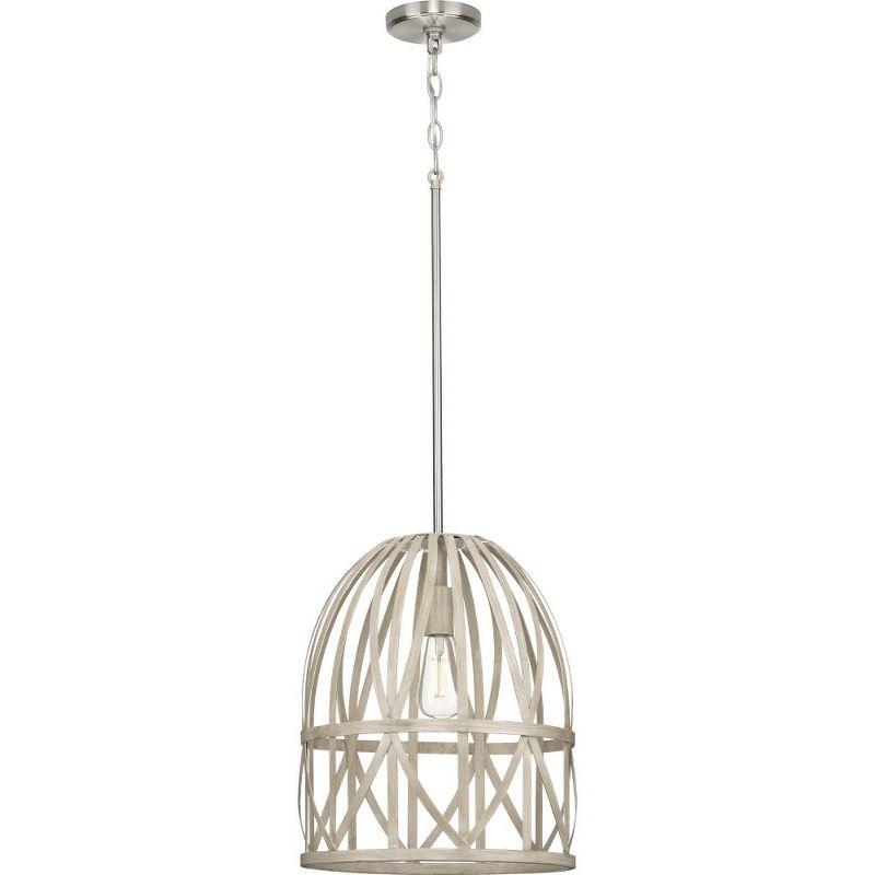 Bleached Oak Farmhouse 14'' Glass Pendant Light with Brushed Nickel Stem