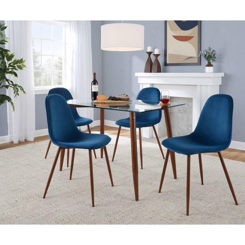 Mid-Century Modern Blue Velvet and Walnut Dining Set with Glass Top