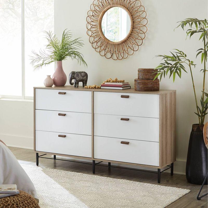 Anda Noor 6 Drawer Dresser Sky Oak - Sauder: Modern Storage Furniture with Metal Runners