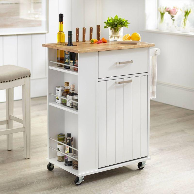 Lima Kitchen Cart White - Buylateral: Cottage Chic Storage, Towel Rung, Locking Wheels
