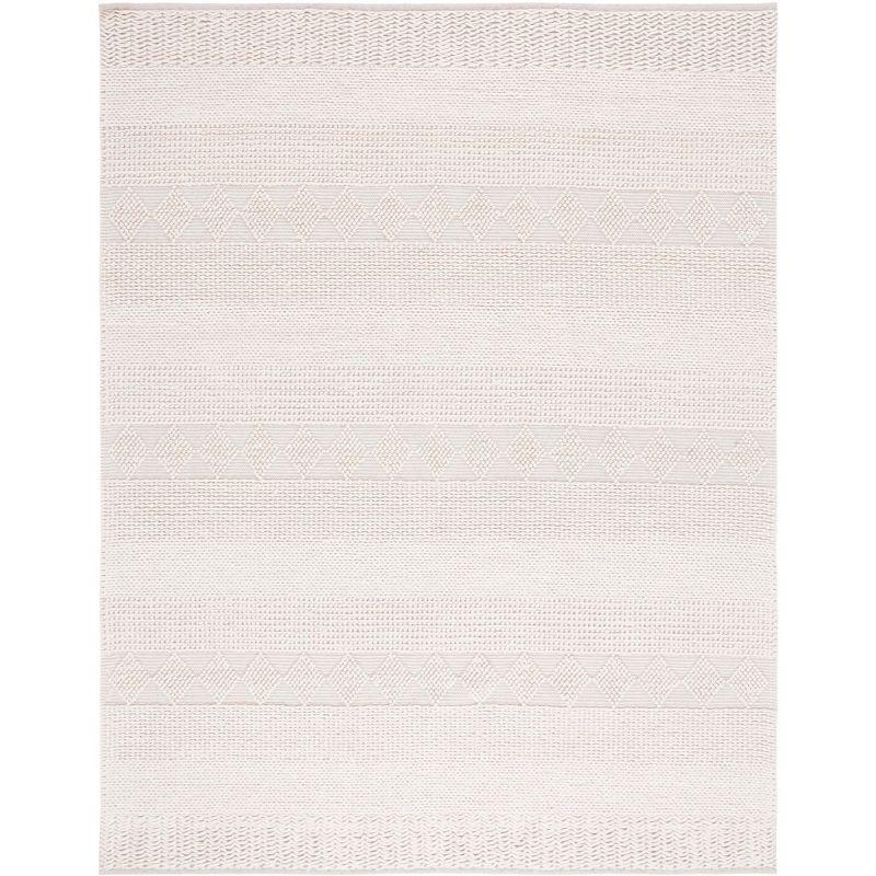 Ivory Flat Woven Hand-Tufted Wool Area Rug, 5' x 8'