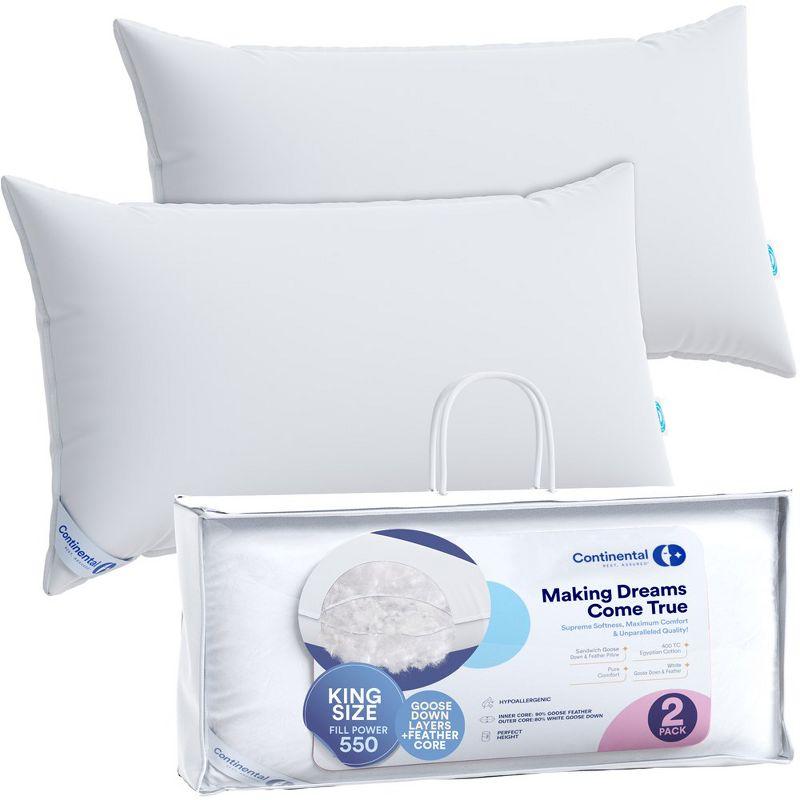 ContinentalBedding Continental Bedding 2 Luxury Down Medium Firmness Pillows Breathable Bed Pillows For Sleeping (Set of 2)