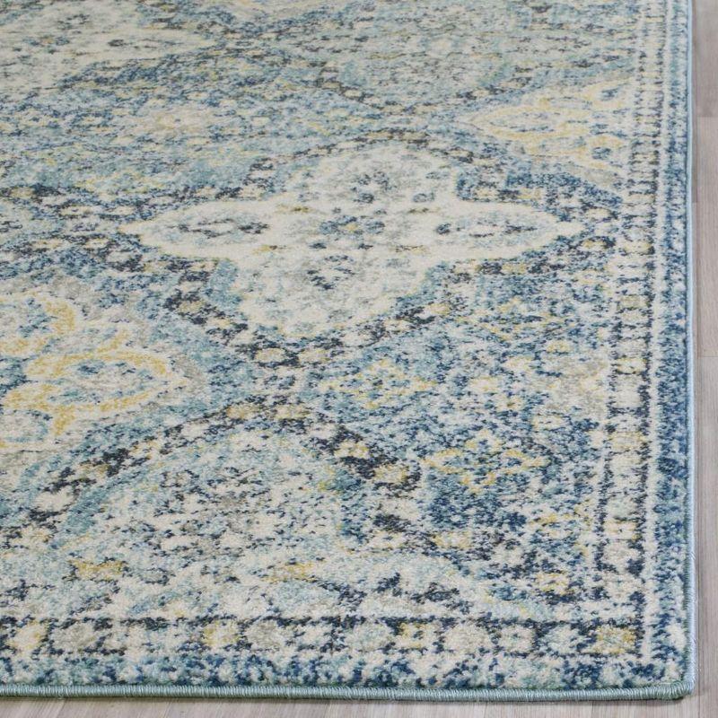 Light Blue High Pile Synthetic Boho Area Rug