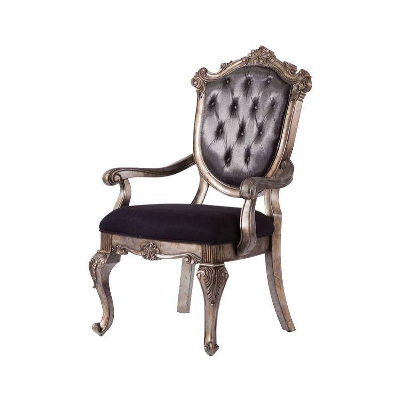 26" Chantelle Dining Chair Silver Gray Silk-Like Fabric and Antique Platinum Finish - Acme Furniture: Elegant Tufted Back, Faux Leather Armrests