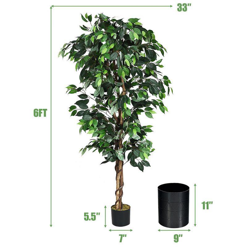 Costway 4 Feet/6 Feet Artificial Ficus Silk Tree Wood Trunks Green In/Outdoor Home Decor