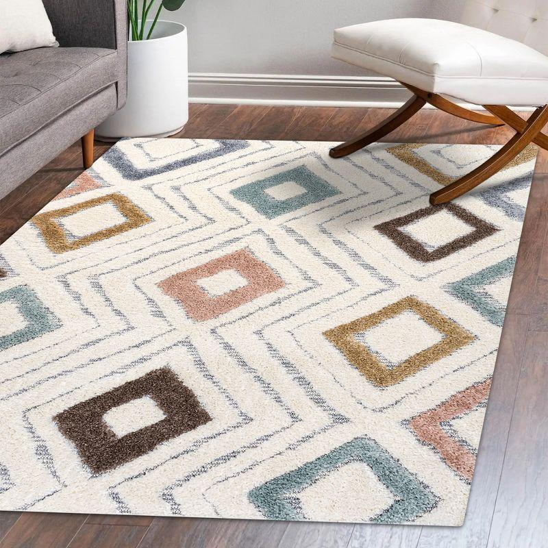 5' x 8' Amira Diamond High-Low Area Rug, Multi/Cream - JONATHAN Y