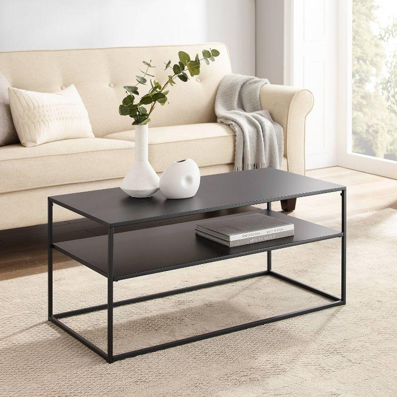 Braxton Matte Black Metal and Wood Rectangular Nesting Coffee Table