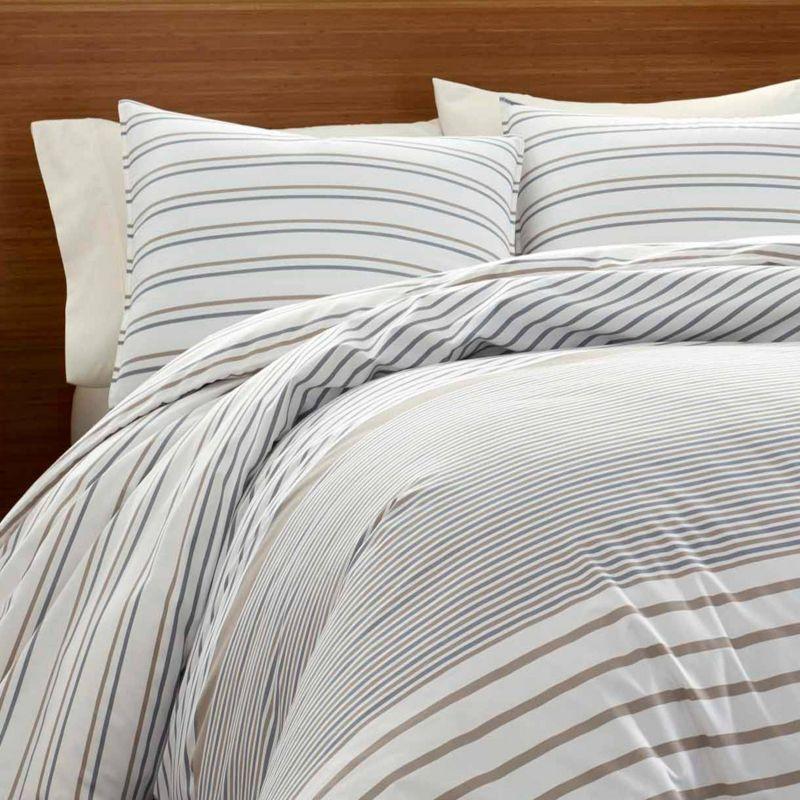 Full/Queen Sandstone and Ivory Cotton Stripe Duvet Cover Set