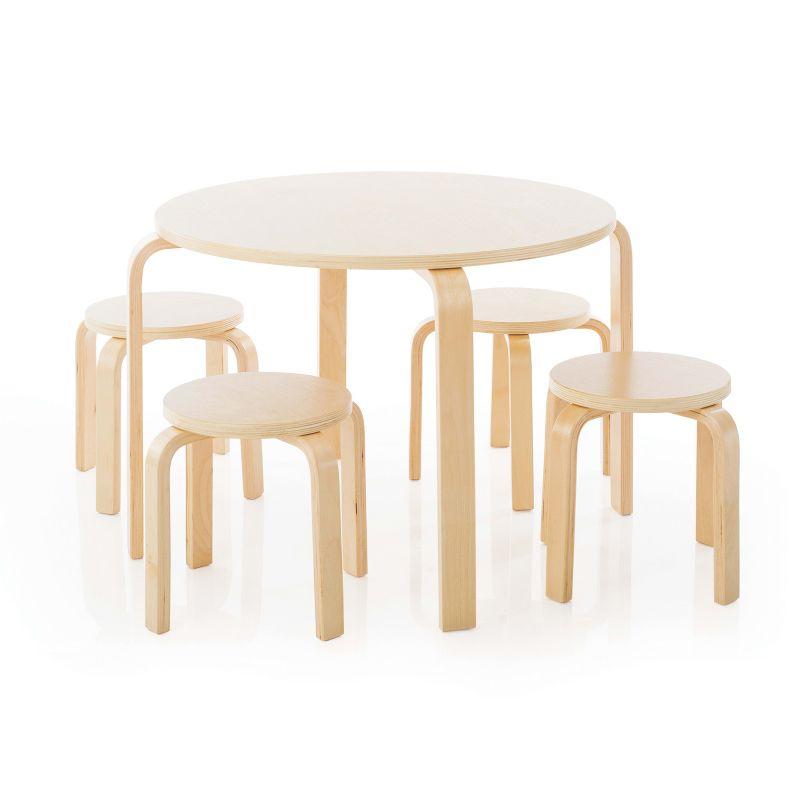 Nordic Toddler and Kids 5 Piece Round Table and Stool Set