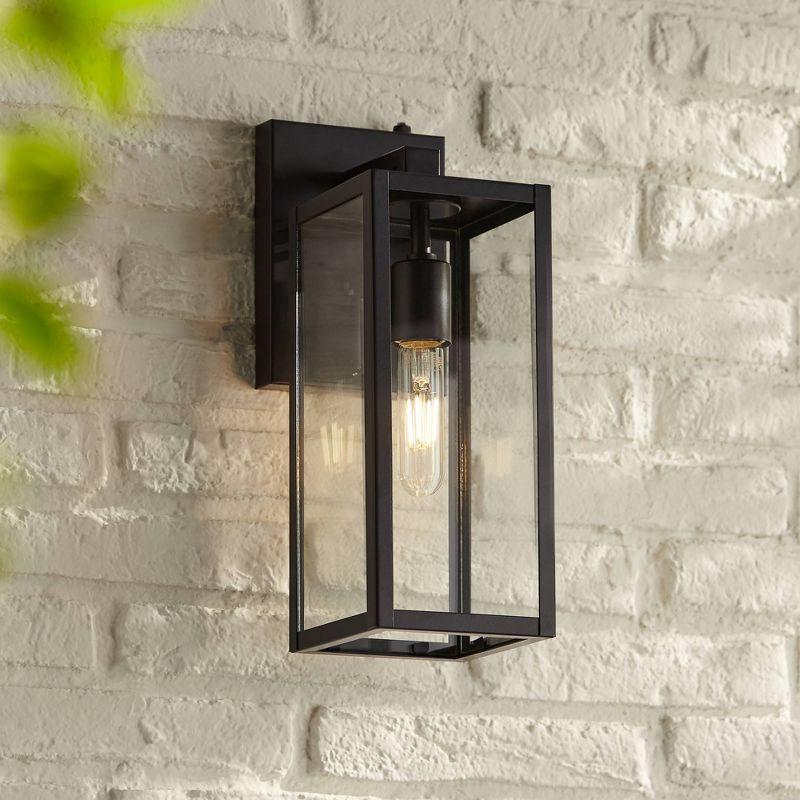 Mystic Black 14" Modern Industrial Outdoor Wall Light with Clear Glass