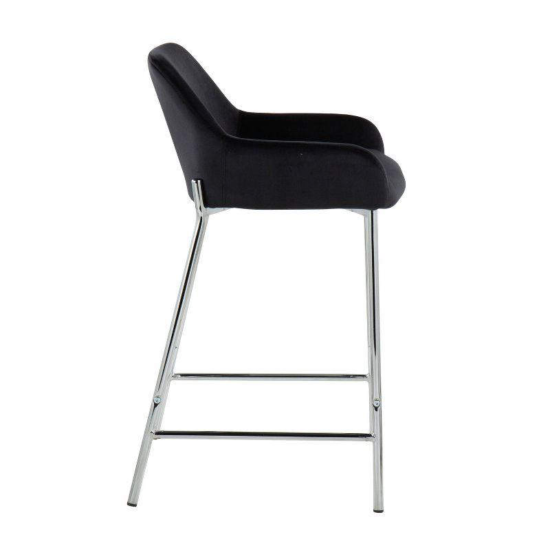 Set of 2 Daniella Metal/Velvet Counter Height Barstools Chrome/Black - LumiSource: Upholstered, Steel Legs, Foam Fill