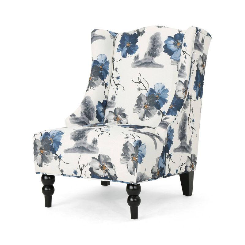 Toddman High-Back Club Chair Floral Print Blue - Christopher Knight Home: Upholstered, Birch Wood Legs