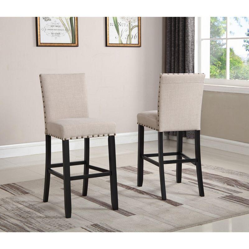 Roundhill Furniture Biony Fabric Bar Stools with Nailhead Trim, Tan, Set of 2