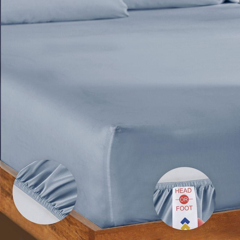 Queen Sheets Set, 100% Organic Cotton Percale, Blue Hydrangea Bed Sheets by California Design Den