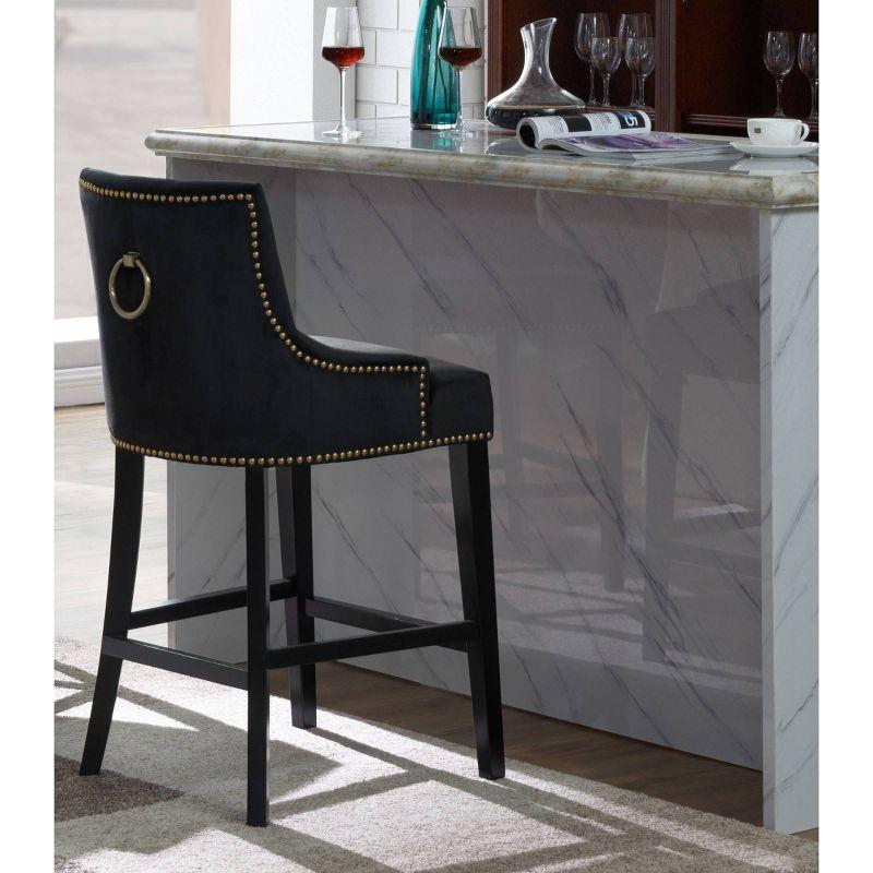 Lyric Modern Black Velvet & Espresso Wood Counter Stool