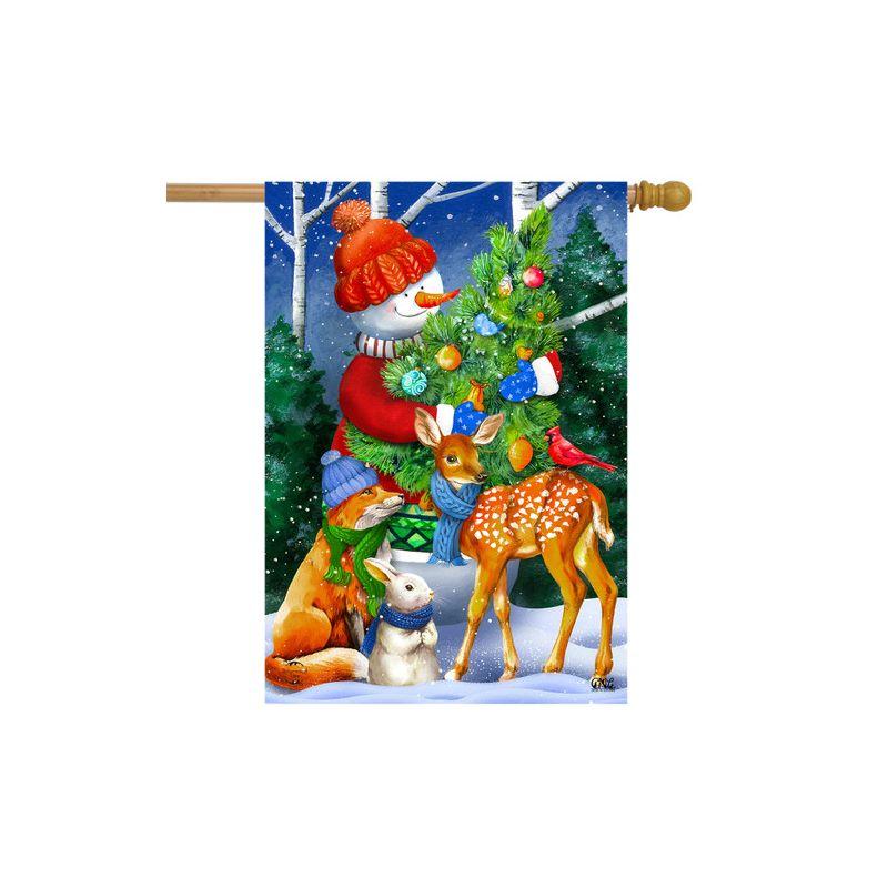 Woodland Snowman Christmas House Flag Deer Fox Bunny 28" x 40" Briarwood Lane