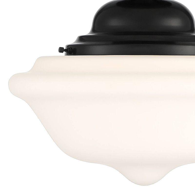 Regency Hill Vintage Rustic Farmhouse Ceiling Light Semi Flush Mount Fixture 13" Wide Gloss Black Flush White Glass Shade for Bedroom Living Room