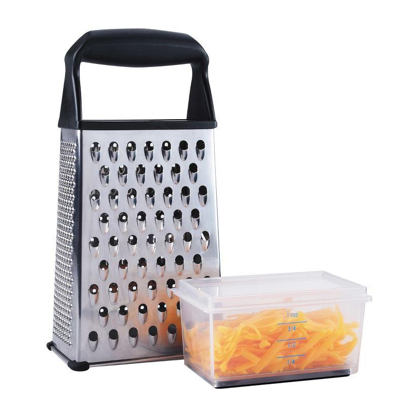 OXO Softworks Box Grater: Stainless Steel Cheese Shredder with Soft-Grip Handle & Storage Box, Dishwasher-Safe