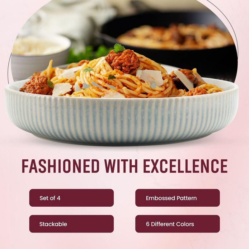 American Atelier Large Pasta Bowls, 42 oz Wide Shallow Stoneware Salad Bowl Set, Plates for Serving Dinner, Kitchen, and Eating, Set of 4,Light Blue