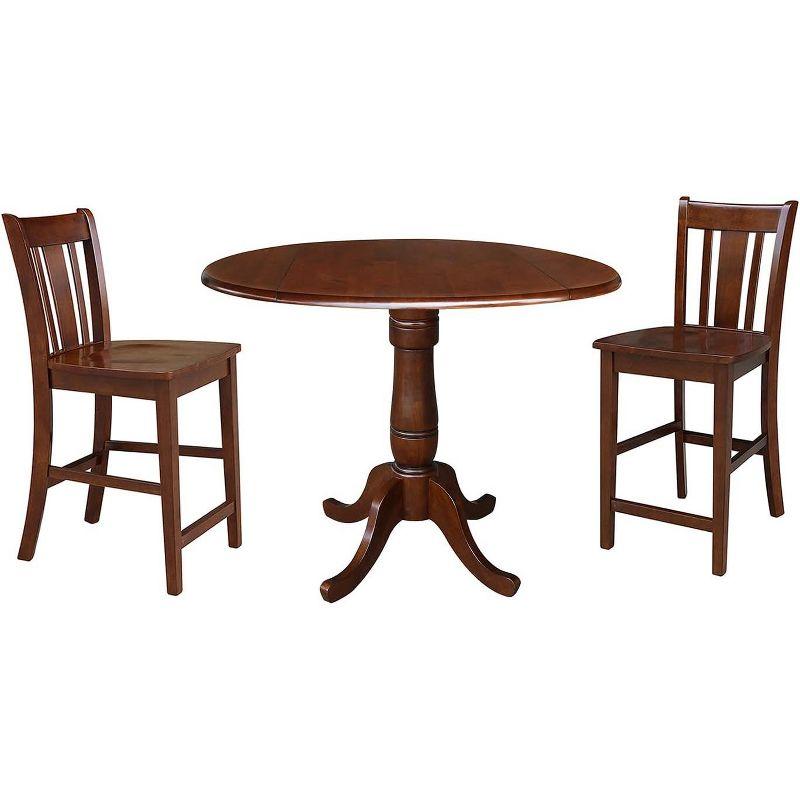 International Concepts 42 inches Round Pedestal Gathering Height Table with Two Counter Height Stools, Espresso