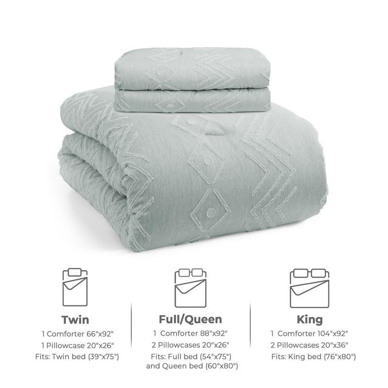 Peace Nest 3 Piece Tufted Clipped Microfiber Comforter Set, Green, Twin, 66"x92"