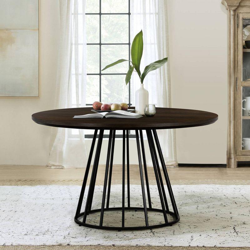 Motion Oak and Metal Round Dining Table, Seats 4, 51"