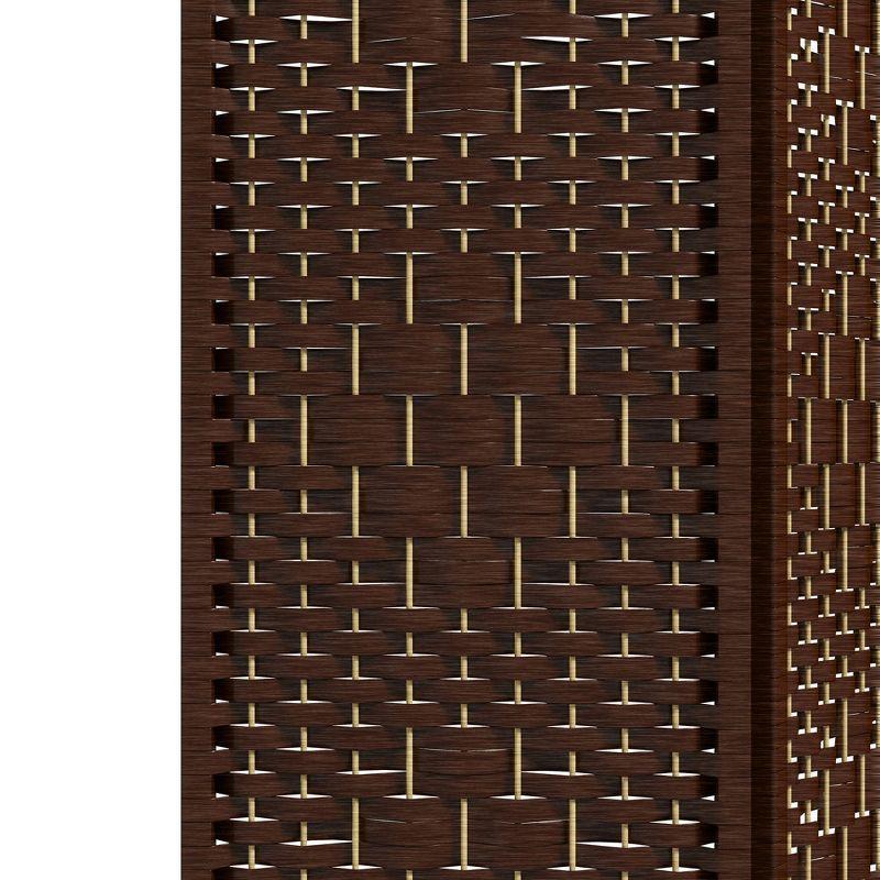 HOMCOM 4 Panel Room Divider, Folding Privacy Screen, 5.6' Room Separator, Wave Fiber Freestanding Partition Wall Divider, Brown