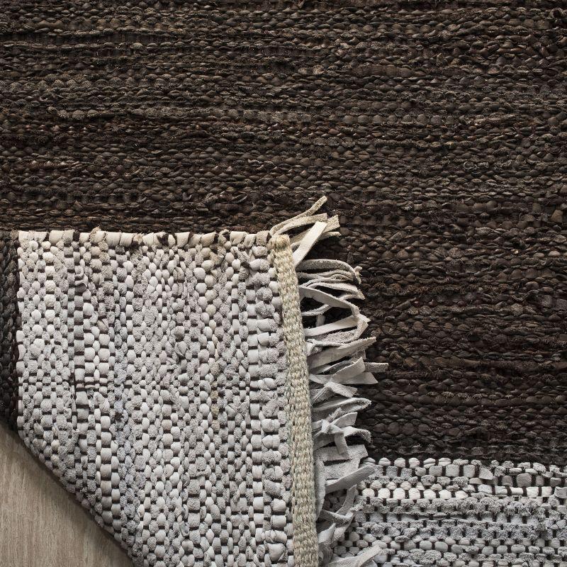 Vintage Leather VTL310 Hand Woven Indoor Area Rug - Light Grey/Dark Brown - 4'x6' - Safavieh