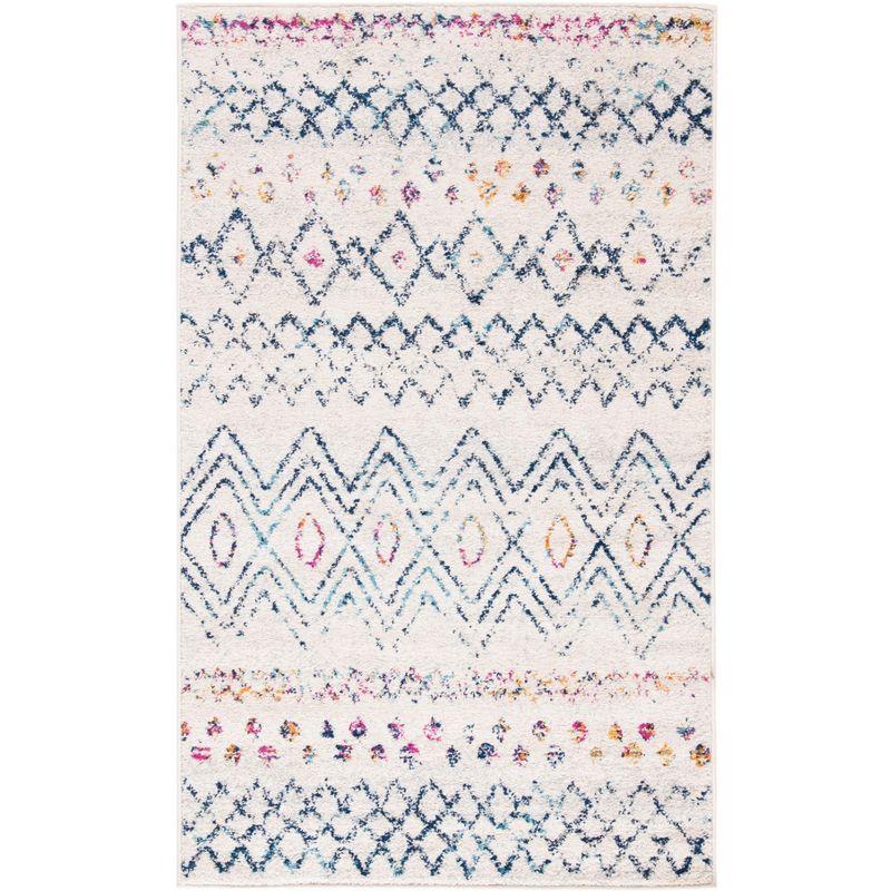 Ivory and Dark Blue Geometric Moroccan Area Rug