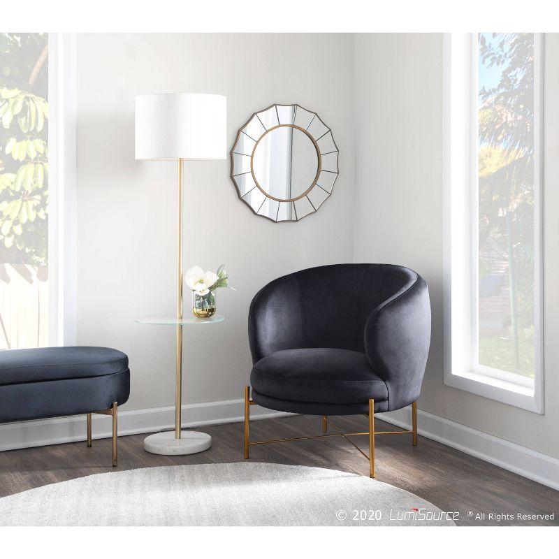LumiSource Chloe Contemporary Shelf Floor Lamp with Marble Base Shelf and Linen Shade White (Includes LED Light Bulb) : Gold Neck, Round Glass Table
