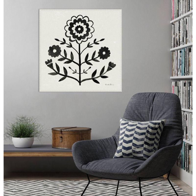 30"x30" Garden Folk Flowers I Black by Farida Zaman Framed Canvas Wall Art Print White - Amanti Art: Modern Botanical Lithograph