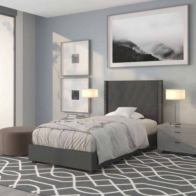 Flash Furniture Riverdale Twin Size Tufted Upholstered Platform Bed in Dark Gray Fabric