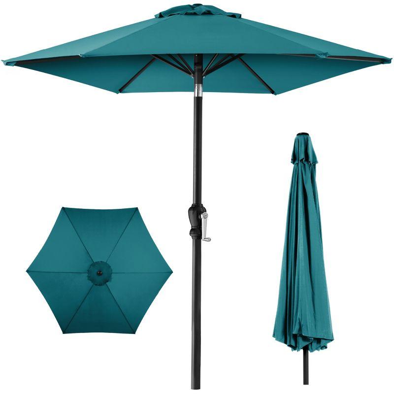 Cerulean Hexagon Outdoor Steel Crank Patio Umbrella