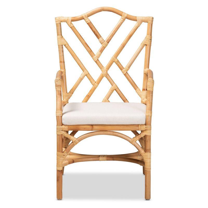 Delta White Rattan and Cane Low Armchair with Cushion