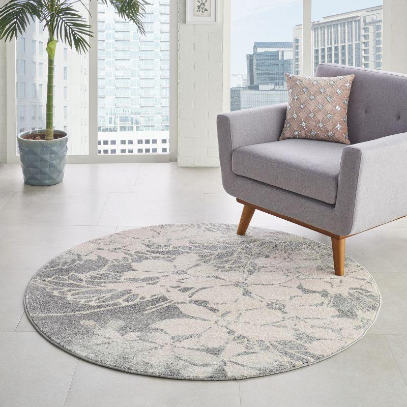 Elysian Blooms 63'' Grey and Pink Floral Round Area Rug