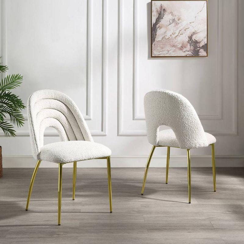 White Upholstered Side Chair with Gold Metal Legs, Set of 2