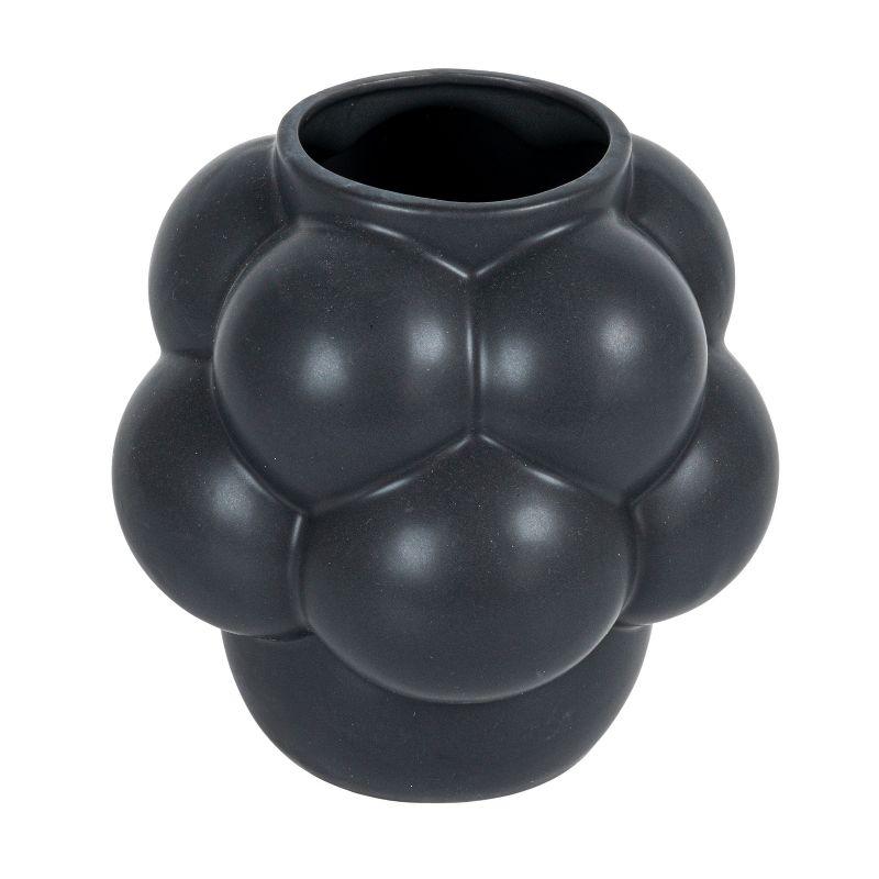 Storied Home Bulbous Stoneware Vase with Raised Dots and Matte Finish, Black