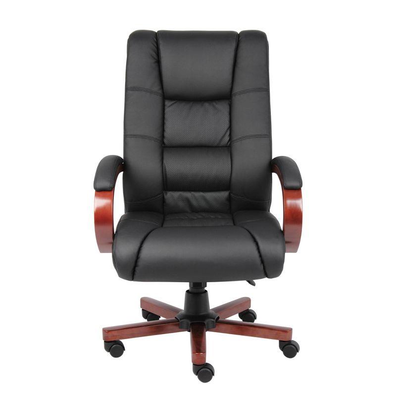 High Back Executive Wood Finished Chairs Black/Brown - Boss Office Products: Caressoft, Pneumatic Lift, Swivel