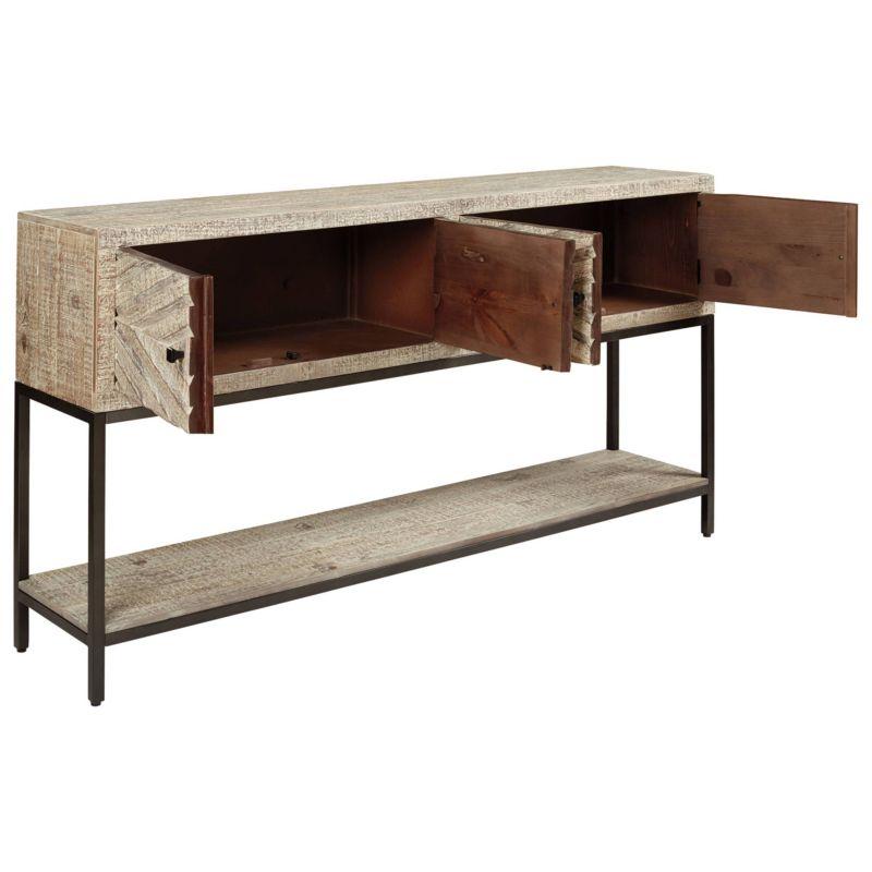 Roanley Sofa/Console Table Distressed Brown - Signature Design by Ashley: 4-Door Couch Table with Storage