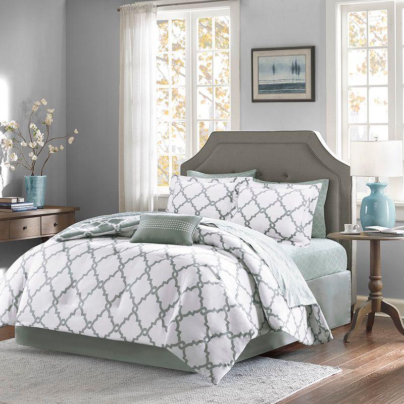 Gray Full Cotton Reversible Comforter Set with Fretwork Design