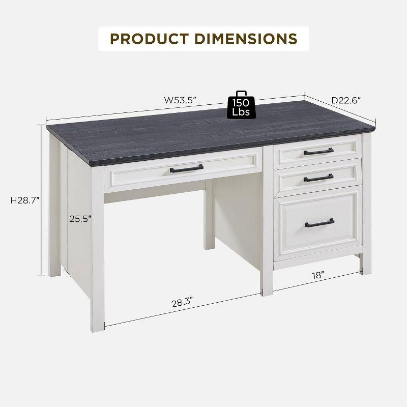 SinCiDo 53″ Farmhouse Home Office Desk, Writing Desks with File Cabinet & Drawer, White
