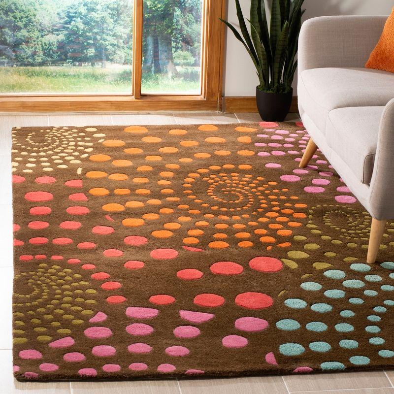 Handmade Tufted Brown-Multi Wool Viscose Square Rug 3'6" x 5'6"