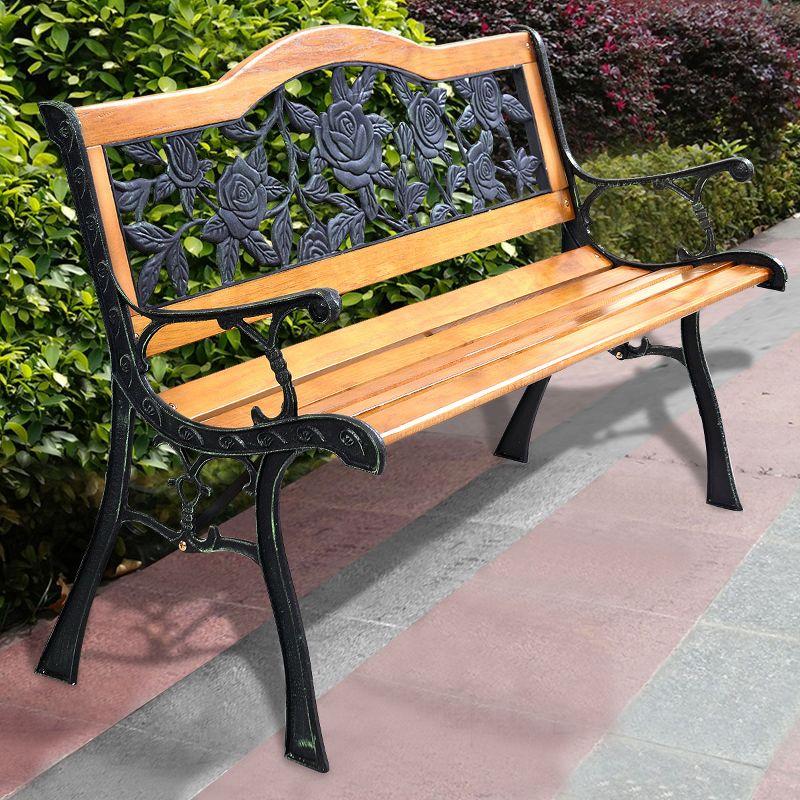 Tangkula Garden Cast Iron Bench Porch Path Loveseat Hardwood Chair for Patio Park