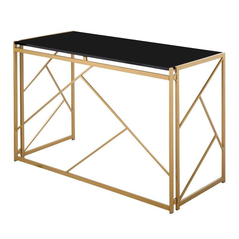 Folia Chic Black Wood and Gold Metal Modern Computer Desk