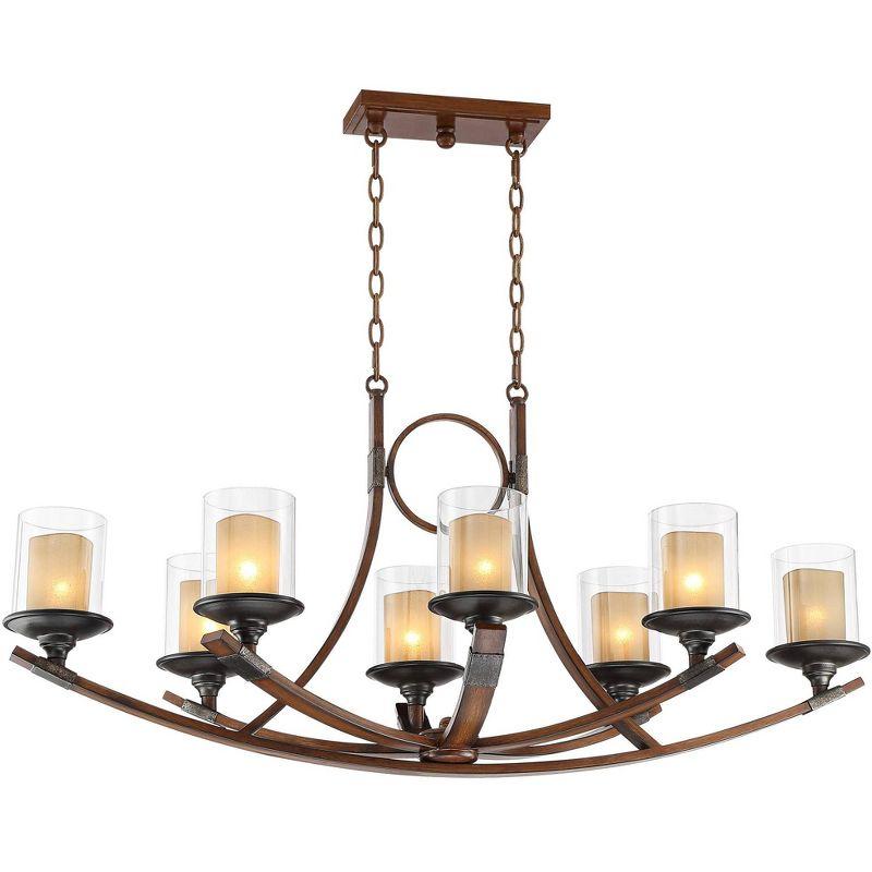 Franklin Iron Works Tafford Mahogany Wood Island Linear Pendant Chandelier 43 1/4" Wide Farmhouse Rustic 8-Light for Dining Room