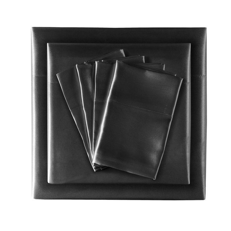 Queen Black Satin Deep Pocket Sheet Set