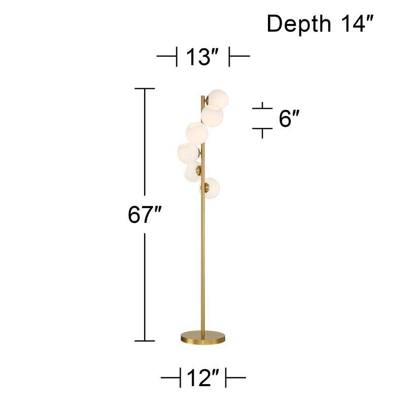 Possini Euro Design Astria Mid Century Modern 67" Tall Standing Floor Lamp Skinny Tree 6-Light Foot Switch Warm Gold Metal Living Room Bedroom House