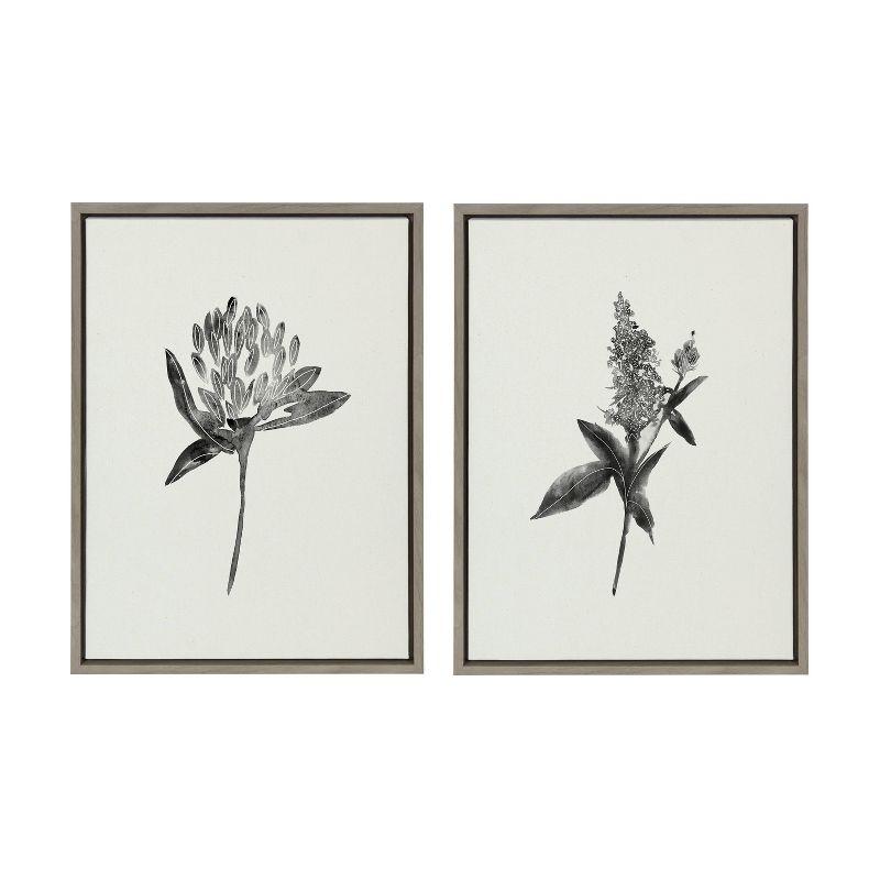 Set of 2 Gray Botanical Print on Canvas with Polystyrene Frame