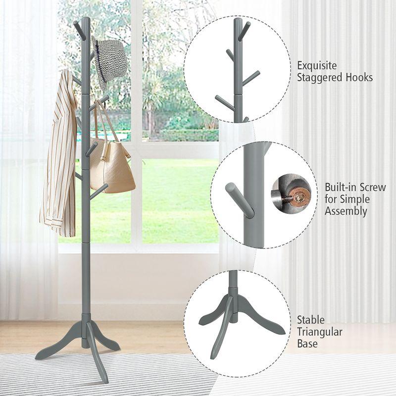 Costway Wooden Coat Rack Stand Hall Tree Entryway Organizer 2 Heights w/ 8 Hooks Grey\Walnut