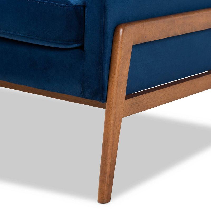 Baxton Studio Perris Mid-Century Modern Velvet Fabric Upholstered Wood Lounge Chair Blue: Polyester, Spot Clean, Armchair